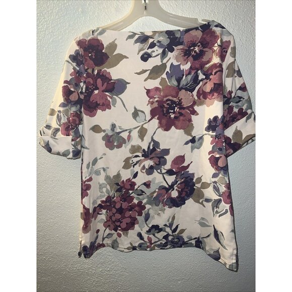 Ralph Lauren Boatneck Jersey Top Womens size PXS Floral Stretch Short Sleeve - Picture 3 of 7